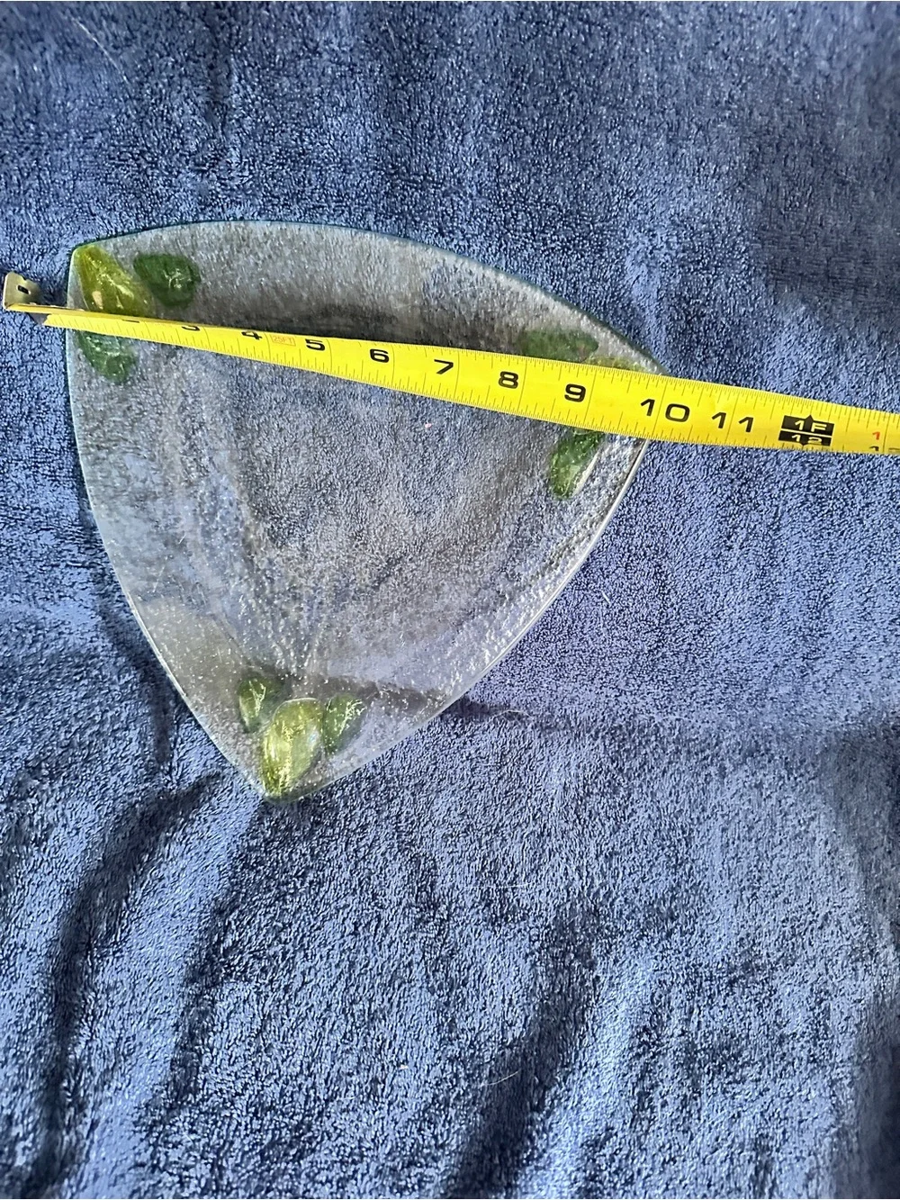 Triangular Textured Glass Accent Plate with Green Leaf Details